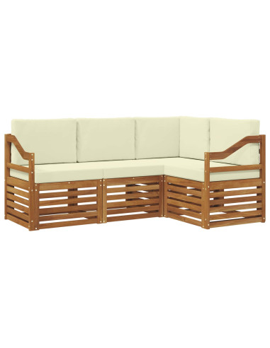 Set divani 4 pcs Naturale e Crema Legno di Acacia Massello