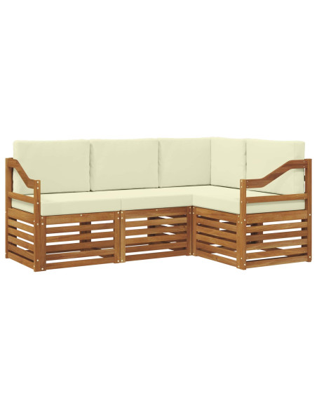 Set divani 4 pcs Naturale e Crema Legno di Acacia Massello
