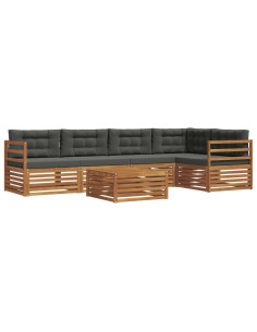 Set di divani da esterno con cuscino 6 pcs Naturale e Antracite 2