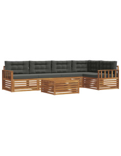 Set di divani da esterno con cuscino 6 pcs Naturale e Antracite 2