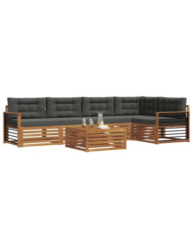 Set di divani da esterno con cuscino 6 pcs Naturale e Antracite