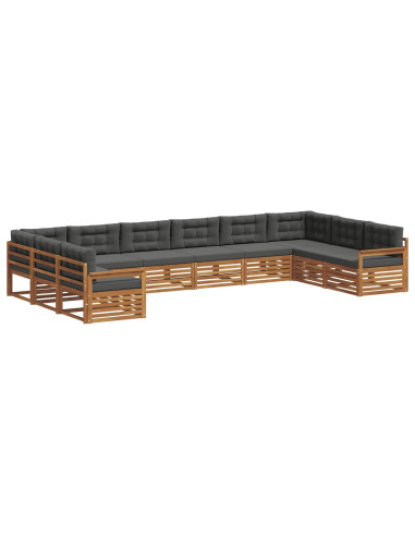 Set divani 9 pcs Naturale e Antracite Legno di Acacia Massello