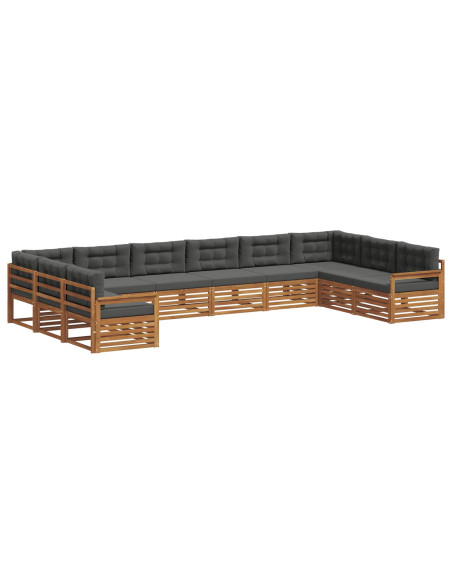 Set divani 9 pcs Naturale e Antracite Legno di Acacia Massello