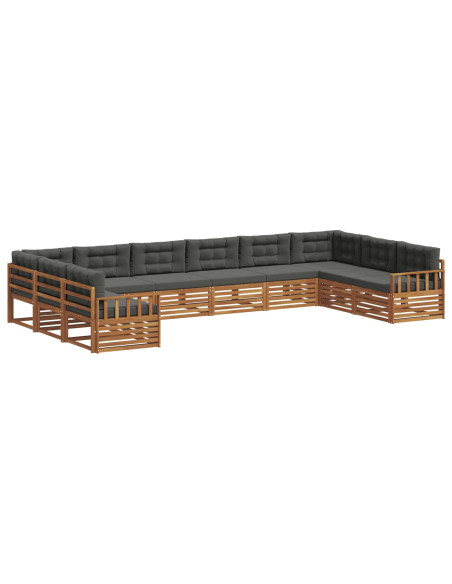 Set divani 5 pcs Naturale e Antracite Legno di Acacia Massello