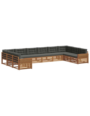 Set divani 6 pcs Naturale e Antracite Legno di Acacia Massello