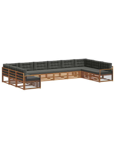 Set divani 11 pcs Naturale e Antracite Legno di Acacia Massello