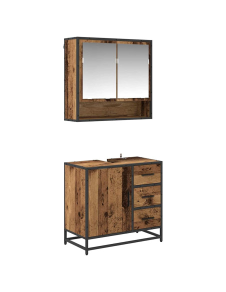 Set di mobili per il bagno con cassetto 2 pcs Legno vecchio