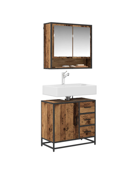 Set di mobili per il bagno con cassetto 2 pcs Legno vecchio