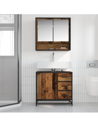 Set di mobili per il bagno con cassetto 2 pcs Legno vecchio