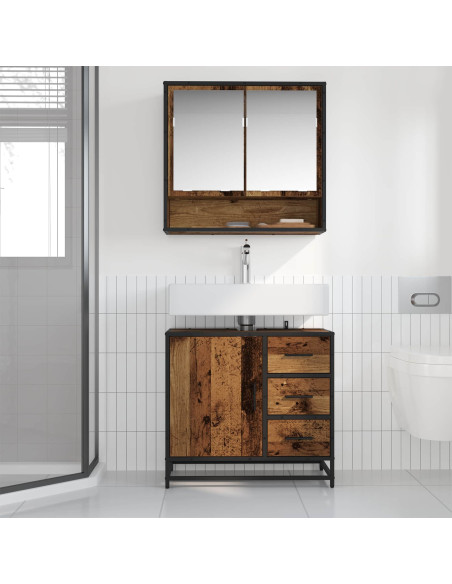 Set di mobili per il bagno con cassetto 2 pcs Legno vecchio
