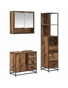 Set di mobili per il bagno con cassetto 3 pcs Legno vecchio 2