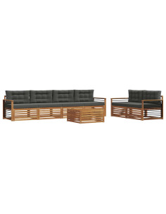 Set di divani da esterno con cuscino 7 pcs Naturale e Antracite 2