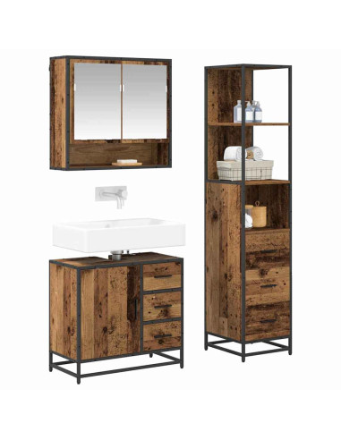 Set di mobili per il bagno con cassetto 3 pcs Legno vecchio