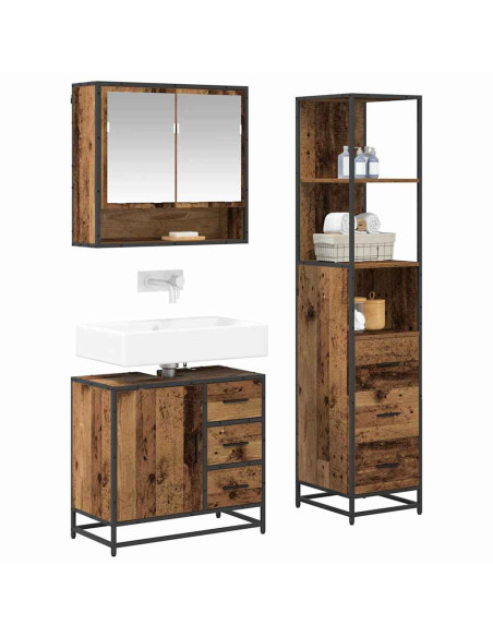 Set di mobili per il bagno con cassetto 3 pcs Legno vecchio