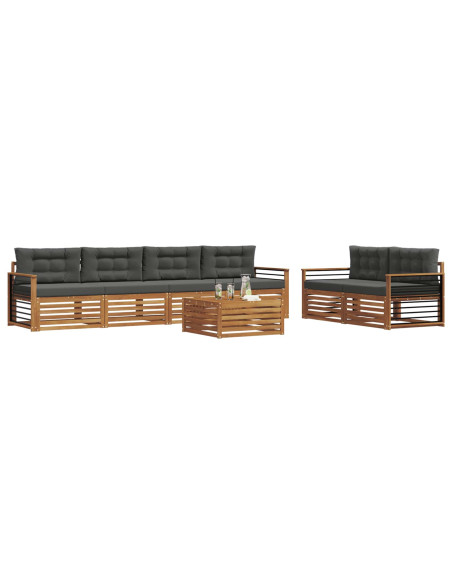 Set di divani da esterno con cuscino 7 pcs Naturale e Antracite