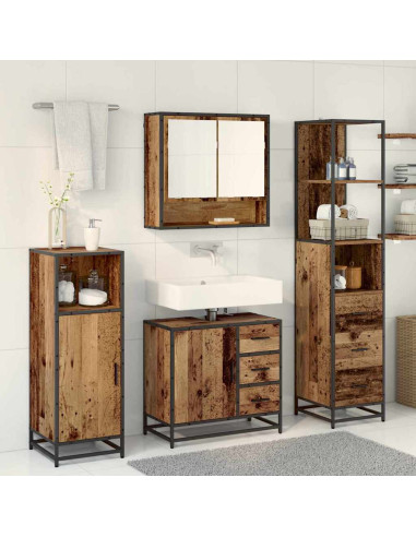 Set di mobili per il bagno con cassetto 3 pcs Legno vecchio