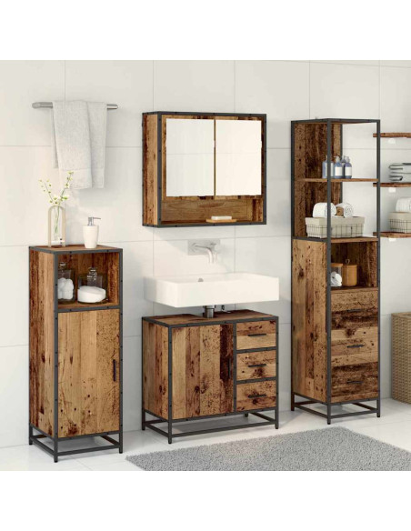 Set di mobili per il bagno con cassetto 3 pcs Legno vecchio