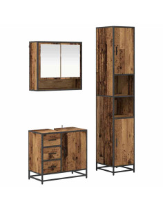 Set di mobili per il bagno con cassetto 3 pcs Legno vecchio 2