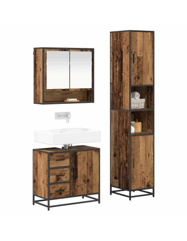 Set di mobili per il bagno con cassetto 3 pcs Legno vecchio