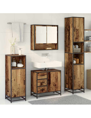 Set di mobili per il bagno con cassetto 3 pcs Legno vecchio