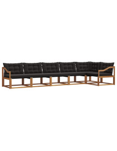 Set di divani da esterno con cuscino 6 pcs Naturale e Nero 2