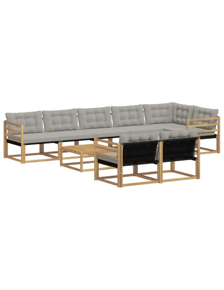 Set di divani da esterno 9 pcs Bianco e Grigio Chiaro