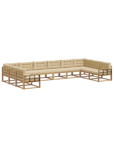 Set di divani da esterno con cuscino 10 pcs Bianco e Beige