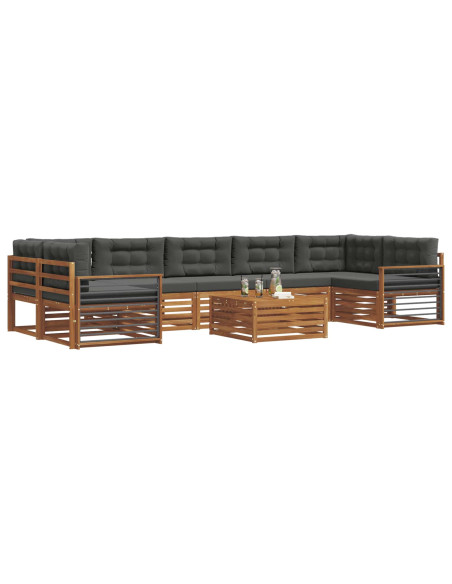 Set di divani da esterno con cuscino 8 pcs Naturale e Antracite