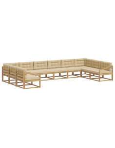 Set di divani da esterno con cuscino 10 pcs Bianco e Beige 2