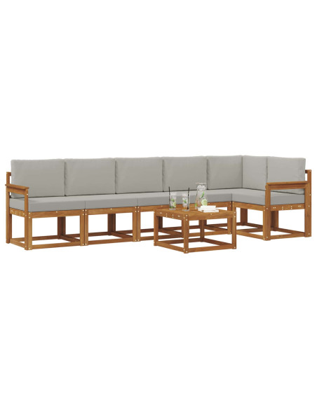 Set di divani da esterno 7 pcs Grigio Naturale e Chiaro