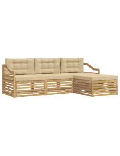 Set di divani da esterno 4 pcs Bianco e Beige Poliestere 2