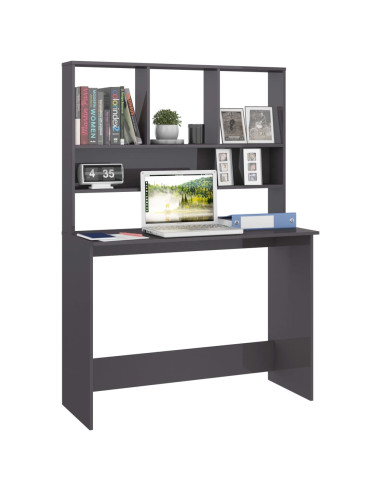 Scrivania Mensole Grigio Lucido 110x45x157 cm Legno Multistrato