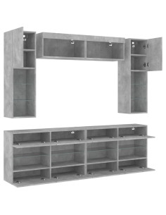 Set Mobili TV a Muro 6 pz con Luci LED Grigio Cemento 2