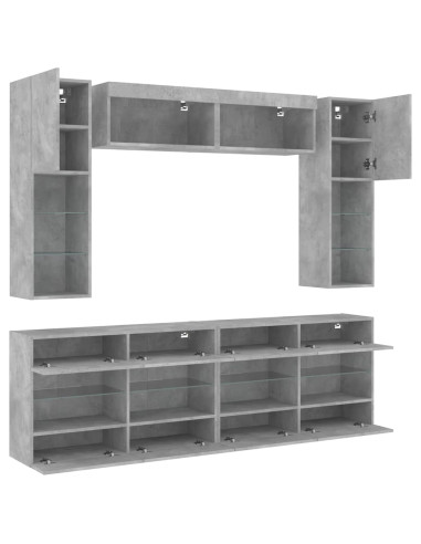 Set Mobili TV a Muro 6 pz con Luci LED Grigio Cemento