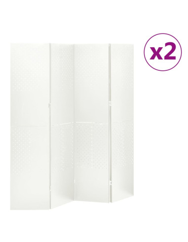Paravento a 4 Pannelli 2 pz Bianco 160x180 cm in Acciaio
