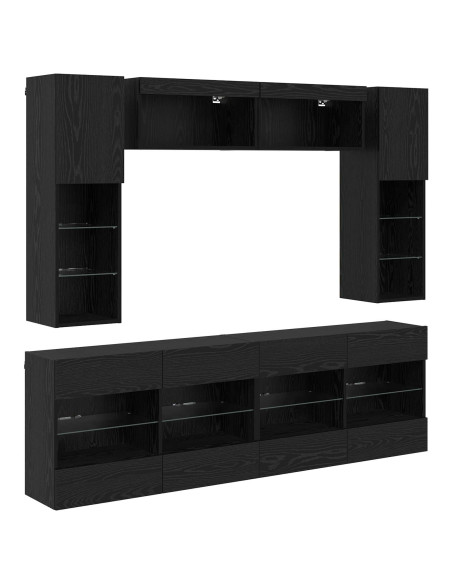 Set di Mobiletto da TV a Parete con led 6 pcs Rovere Nero