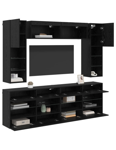 Set di Mobiletto da TV a Parete con led 6 pcs Rovere Nero