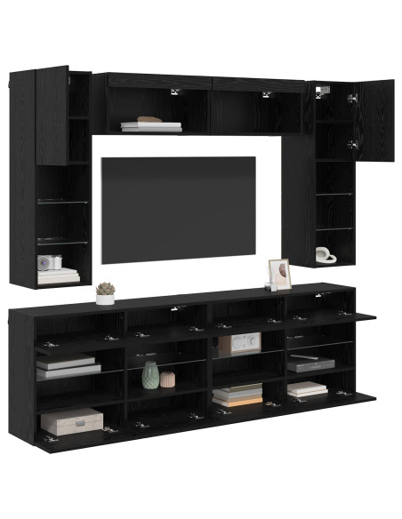 Set di Mobiletto da TV a Parete con led 6 pcs Rovere Nero