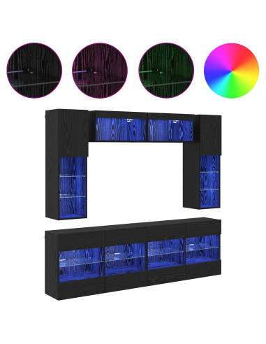 Set di Mobiletto da TV a Parete con led 6 pcs Rovere Nero
