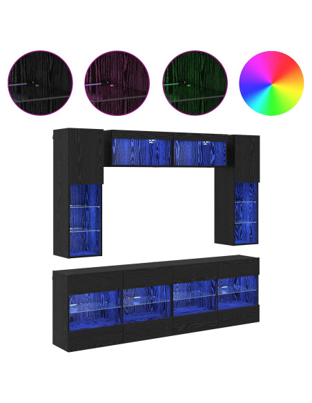 Set di Mobiletto da TV a Parete con led 6 pcs Rovere Nero