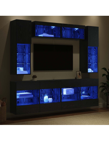 Set di Mobiletto da TV a Parete con led 6 pcs Rovere Nero
