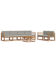 Set di divani da esterno 7 pcs Grigio Naturale e Chiaro 2