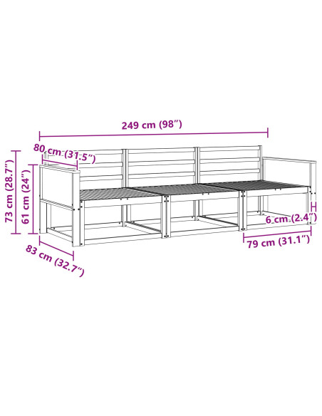 Set di divani da esterno 3 pcs Naturale