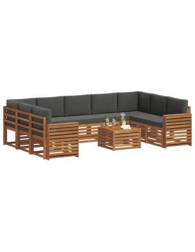 Set divani 10 pcs Naturale e Antracite Legno di Acacia Massello