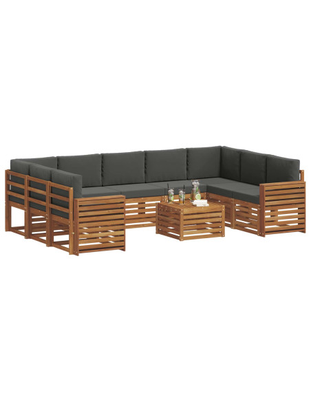 Set divani 10 pcs Naturale e Antracite Legno di Acacia Massello