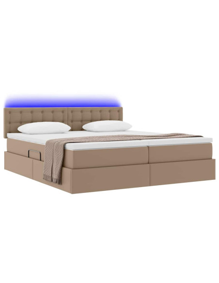 Letto con contenitore e LED con led Cappuccino 200 x 200 cm