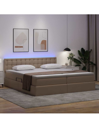Letto con contenitore e LED con led Cappuccino 200 x 200 cm