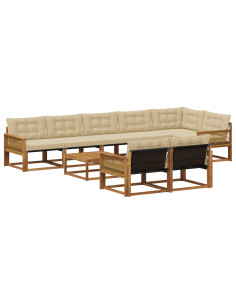 Set di divani da esterno con cuscino 9 pcs Naturale e Beige 2