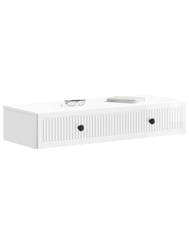 Tavolino da Parete Laterale Bianco Lucido 87,5 x 34,5 x 17 cm