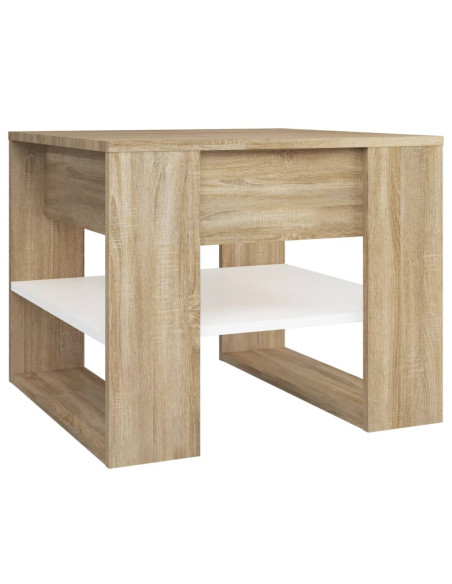 Tavolino Bianco e Rovere Sonoma 55,5x55x45 cm Legno Multistrato